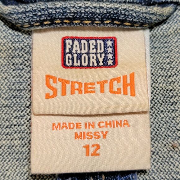 Faded Glory Stretch Denim Jean Jacket Embroidered Design - Size Missy 12 - Picture 8 of 9